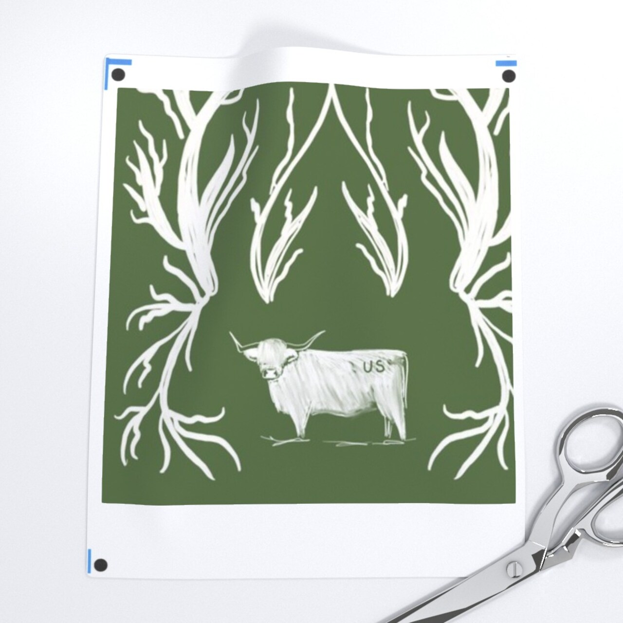Damask Toile Cows Western Green White Rustic Custom Pre-pasted Wallpaper by Spoonflower Pre-Pasted Wallpaper 2FT Wide